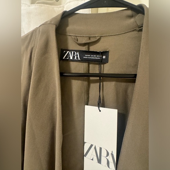 NWT Zara olive green jacket trench coat waterfall with belt - Picture 3 of 5